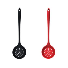 2-Pack Silikonskimmersked, Non-Stick Durkslagssked, Filtersked för Köksslev med Långt Handtag, Röd och Svart