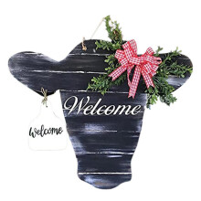 Cow Welcome Sign Acrylic Animal Door Hanger Welcome Hanging Sign for Front Door Porch Wall Decor - Black