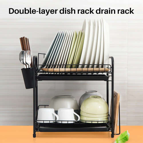 Dish Rack Set 2-Tier Kitchen Organizer Tools Plate Spoon Storage Frame Steel Drain Bowl Rack Kitchen Dish Shelf 1