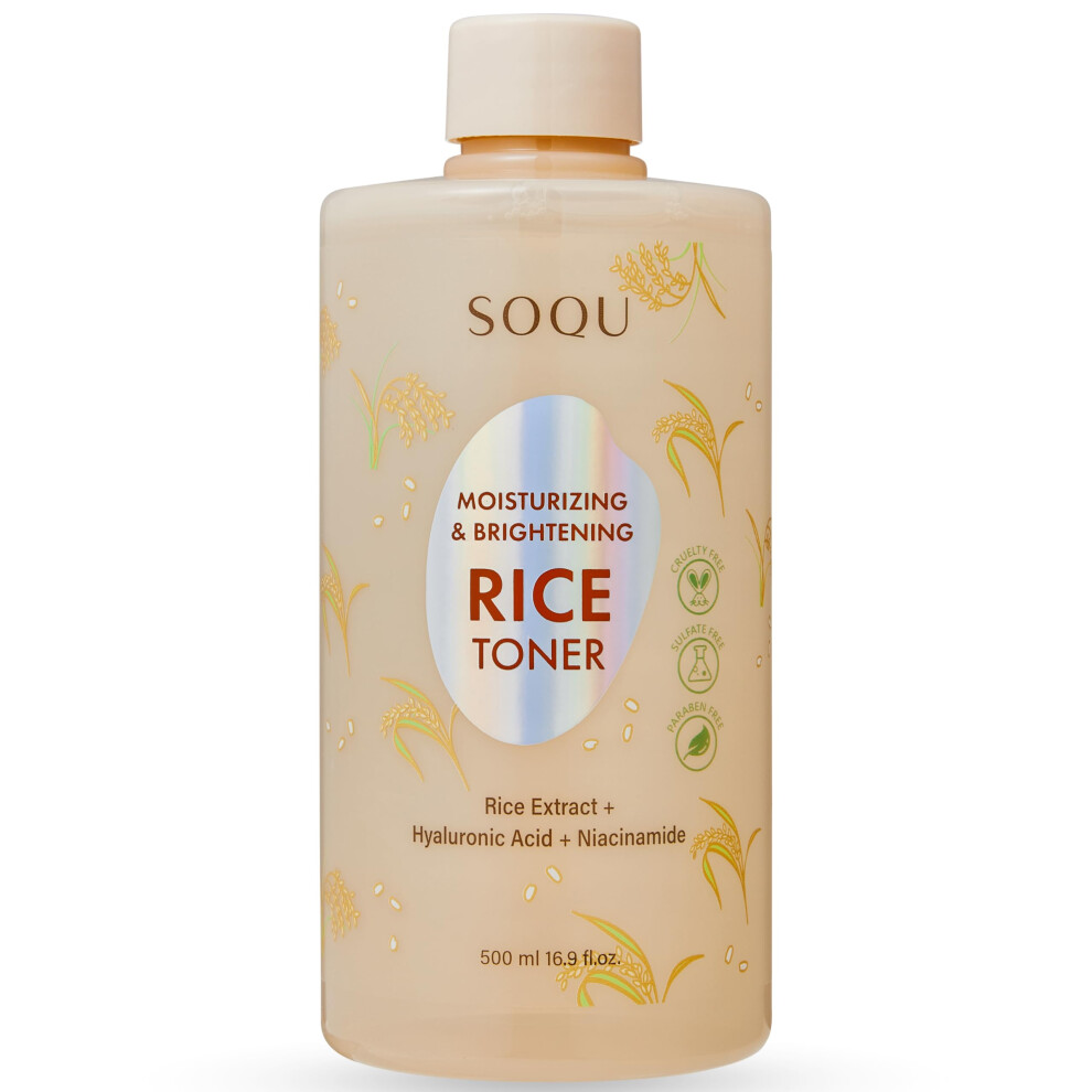 Soqu Moisturizing And Brightening Rice Toner - Enriched With Rice Extract, Niacinamide, And Hyaluronic Acid - 500Ml / 16.9Fl Oz - Made In Korea