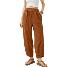 Pantalones Palazzo de Chándal para Mujer Pierna Ancha Talle Alto Marrón M — pantalones con bolsillos