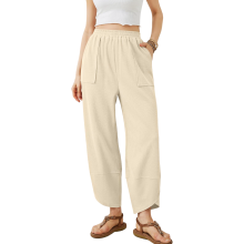 Palazzo-Jogginghose Damen Weites Bein Hoher Bund Sweatstoff Beige Gr. M — palazzohose damen, damen palazzo jogginghose, hochbund hose