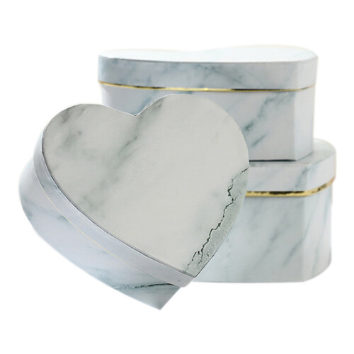 3Pcs Heart Shaped Gift Box Marbled Flower Container Packaging Wedding Decor -White 1