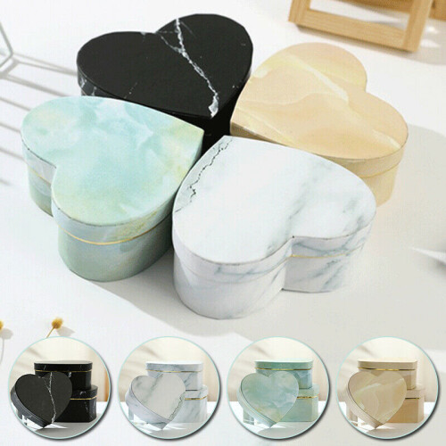 3Pcs Heart Shaped Gift Box Marbled Flower Container Packaging Wedding Decor -White 2
