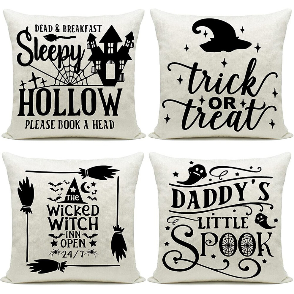 Semoic Halloween Pillow Covers 18X18 Set Of 4 Cushion Cover Farmhouse Halloween Decor Pillowcases For Sofa Couch Decorations