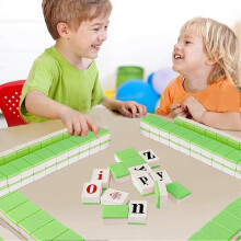 (Pink) Alphabet Mahjong Tile Game Set 108 Tiles for Vocabulary Learning Gift