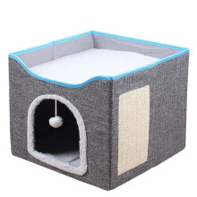 Cama para Gatos Plegable con Bola Esponjosa y Almohadilla para Rascar, Cueva Cúbica para Gatos, Gran Espacio para Dormir para Gatitos, Suministros