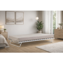 (3ft Single, White) Iris Metal Trundle Bed