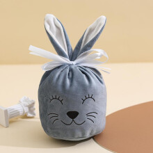 (White, 13x15cm) 10-Pack Easter Bunny Drawstring Bags Easter Egg Gift Bags with Smiley Face Heat Transfer Prints Party Decor Candy Bags