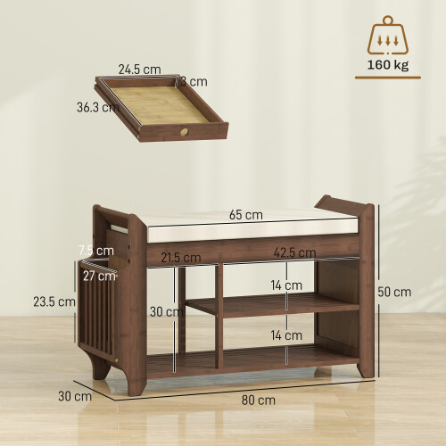 Homcom (Brown) HOMCOM Shoe Bench Cushioned Seat 100 cm 2