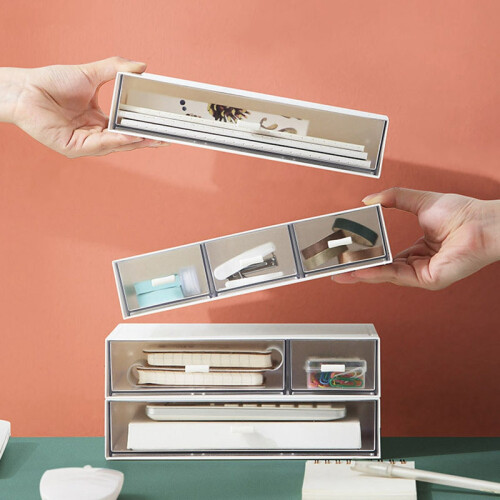 Desktop Storage Box Can Be Superimposed Drawer Type Dust-Proof Rack, Desk, Stationery and Sundries Sorting Box,White A 1