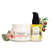 Combo Reparador Sacred Grove: Pre Champú Máscarilla y Suero Control Frizz