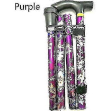 (Purple) Folding Walking Stick Adjustable Aluminium Floral Walking Cane For Hiking Camping Durable Mobility Aid