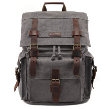 Kattee Heren Leer Canvas Rugzak Grote Schooltas Reis Rucksack Grijs