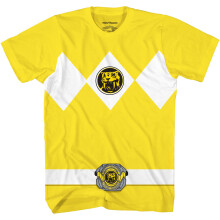 Mighty Morphin Power Rangers Röd Blå Gul Rosa Grön Svart Vit Kostym T-Shirt (Gul, X-Large)