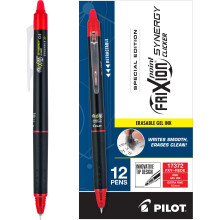 PILOT, FriXion Synergy Clicker, Eraserbar, Refillbar, Retraktable Gelpenna, Extra Fin Spets 0.5 mm, 12-pack, Röd Bläck