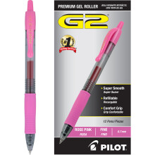 PILOT G2 Premium Gel Rollerpennor, Fine Point 0.7 MM, Rosarosa, 12-pack