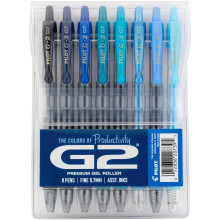 PILOT, G2 Premium Gel Rollerpenna, G2 Boost Blues Pack, Produktivitetsfärger, 8 Pack, Fin spets 0,7 mm, Blandade
