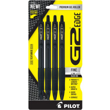 Pilot G2 Edge Gelpennor, Fin spets, 0,7 mm, Svart kropp, Svart bläck, 4-pack
