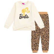 Barbie Flicka 2-År Långärmad Pullover och Byxor Outfits Benvit och Tan Leopard