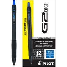 PILOT, G2 Edge Bleu Stylos Gel Premium, Écriture Sensorielle, Boîte de 12, Pointe Fine 0,7 mm