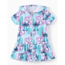 Disney Stitch Flicka Badkläder Cover Up Zipper Badkläder Handduk Snabbtorkande Badrock Sommar