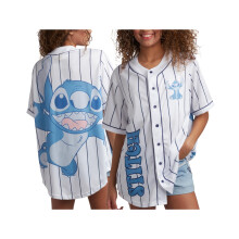 Camiseta de béisbol Disney para mujer - Mickey Mouse, Lightning McQueen, Lilo y Stitch, Talla Grande, Blanco/Azul