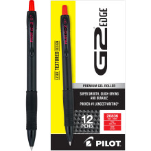 Bolígrafos de Gel Premium PILOT G2 Edge Rojo, Punta Fina 0.7 mm, 12 unidades - Ideal para Escuela y Oficina