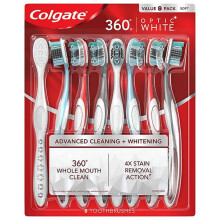 Colgate 360 Whole Mouth Clean Optic White, Avancerad Rengöring + Vitning Soft Charcoal Borstar - 8 Tandborstar