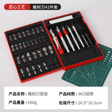 (Red) 42PCS Anti-Slip Aluminum Handle Hobby Knife Set for Paper Art Model Cutting