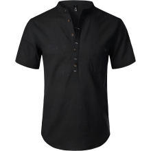 Herren-Henley-Hemd Casual aus Baumwolle Kurzarm Stilvolles Schwarz S — henleyhemd, herrenhemd, kurzer arm, schwarzes hemd, baumwolle leinen
