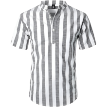 Herren Henley-Hemd Casual mit Streifen Baumwoll Kurzarm Grau Weiß S — henley hemd herren, streifenhemd, leinen baumwolle hemd, kurzarm henley