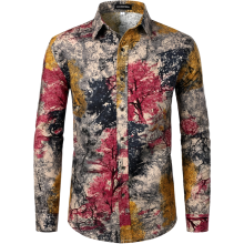 Herren Leinenhemd mit Baummuster Traditionell Elegant Stilvoll Slim Fit S — leinenhemd herren, slim fit hemd, weißes leinenhemd, hemd mit baumprint