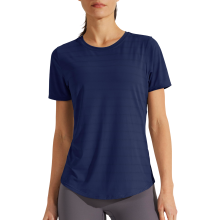T-shirt de Sport Femme Yoga et Fitness Respirant Séchage Rapide Maillot de Course Manches Courtes Élastique Bleu Marine
