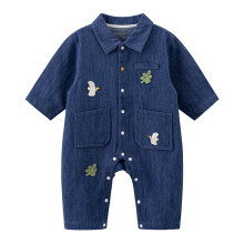 Cotton Romper for Newborns Long Sleeve Navy Blue 12-18 Months — navy baby romper, cotton romper 12 18 months, newborn romper, long sleeve baby