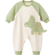 Baby Onesie Cotton Long Sleeve Dinosaur 18-24 months — dinosaur baby romper, green cotton onesie, long sleeve sleepsuit, 18 24 month romper