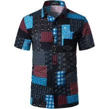 Herren Kariertes Hippie-Hemd Kurzarm Sommerlich Stilvoll S — hemd hawaii herren, kariertes sommerhemd, hippie retrohemd, lucmattton herrenhemd