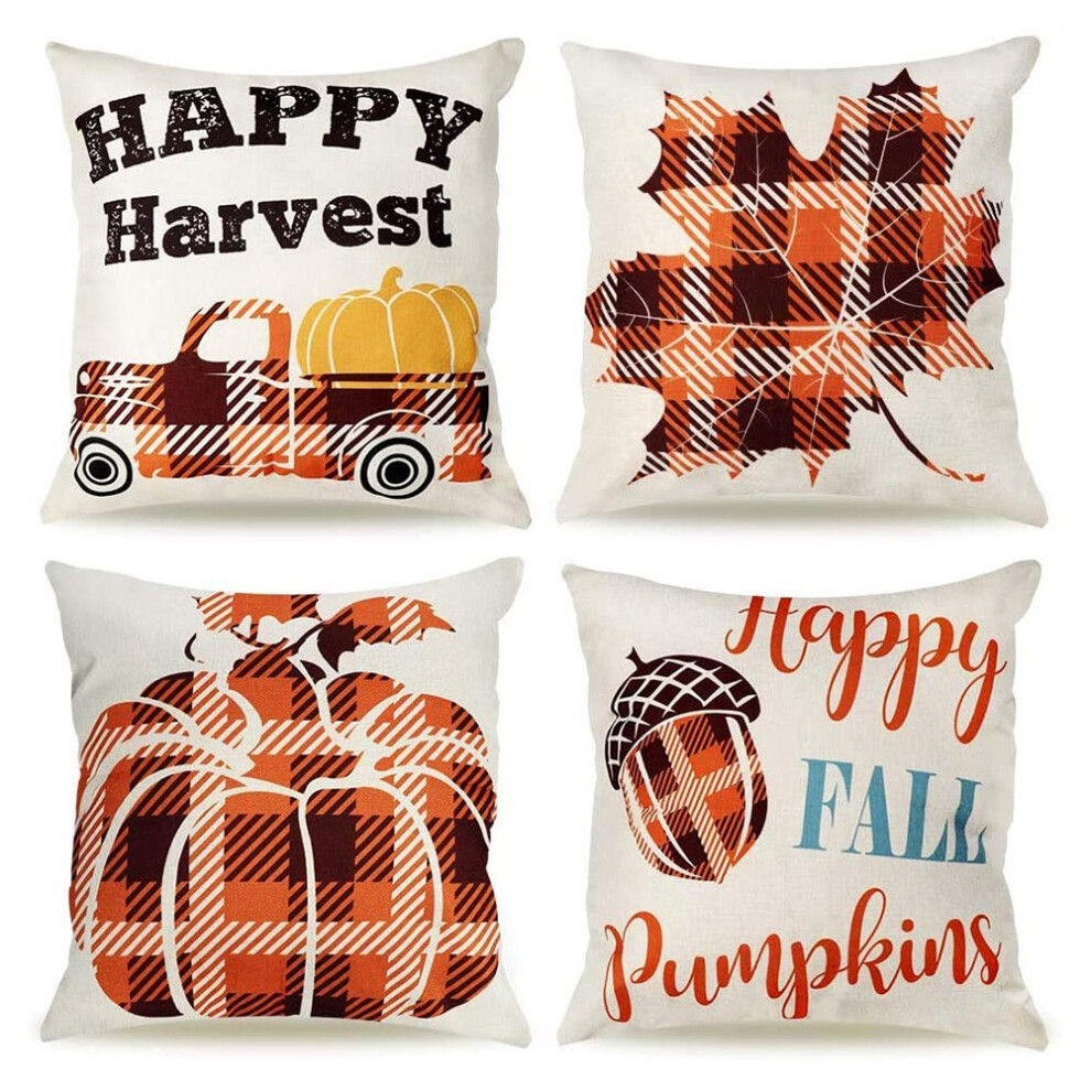Semoic Fall Pillow Covers 18X18 Set Of 4, For Fall Decor Farmhouse, Thanksgiving Pumpkin Throw Pillows For Home Decor