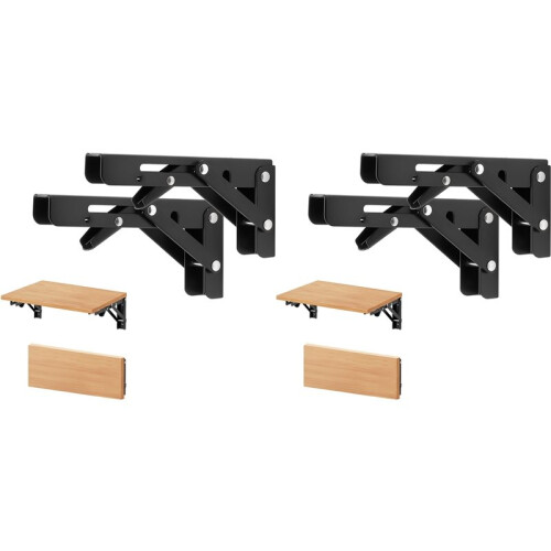 6 Inch Folding Shelf Brackets, 4 Pack Wall-Mounted Brackets, Space-Saving DIY Foldable Shelf for Tables