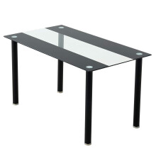 KOSY KOALA Modern Rectangular Dining Table with Black Clear Glass Top and Metal Legs for Dining Room H75 x L120 x W70 cm
