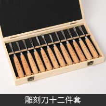 (Set of twelve carved chisels) Wood Carving Tools Set SK5 Beech Round Handle Wood Carving Chisel Set 3-12Pcs with Metal Ferrule Box Pack