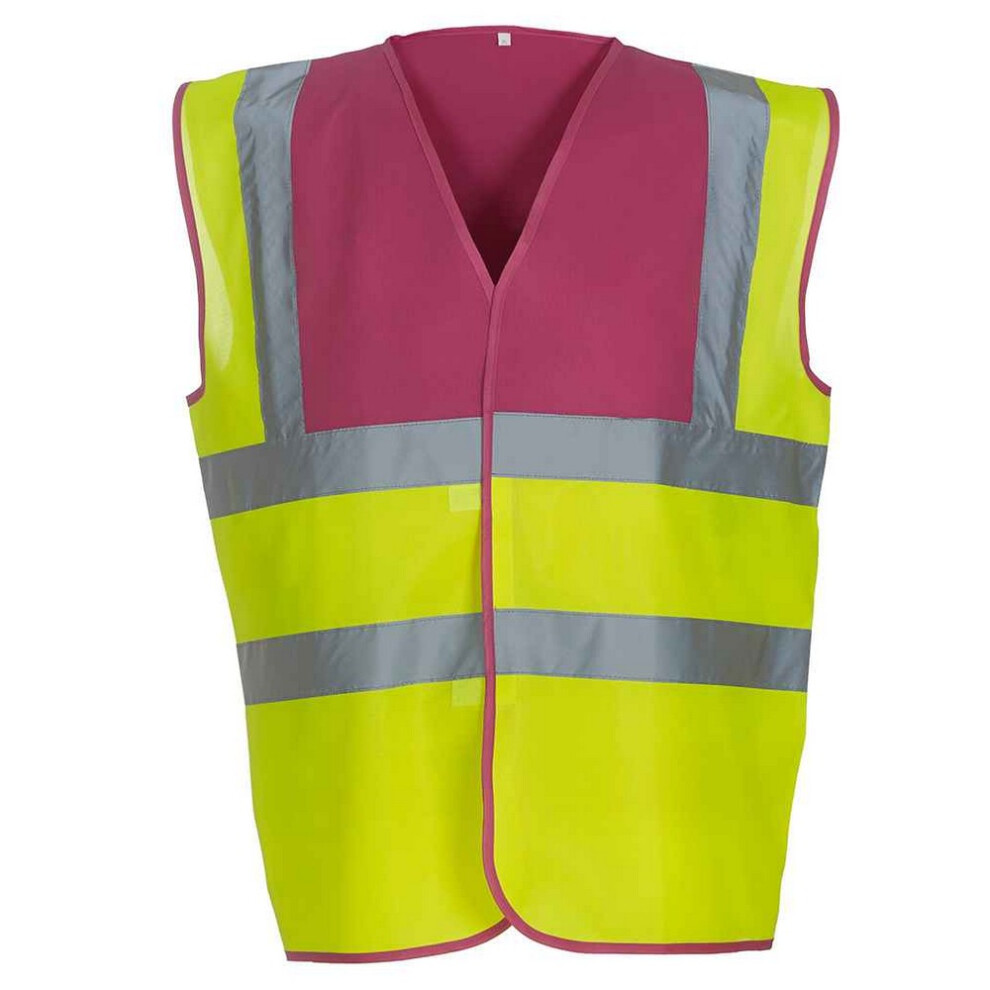 (Xxl, Raspberry/Yellow) Yoko Mens Band & Brace Hi-Vis Waistcoat 5063470841943