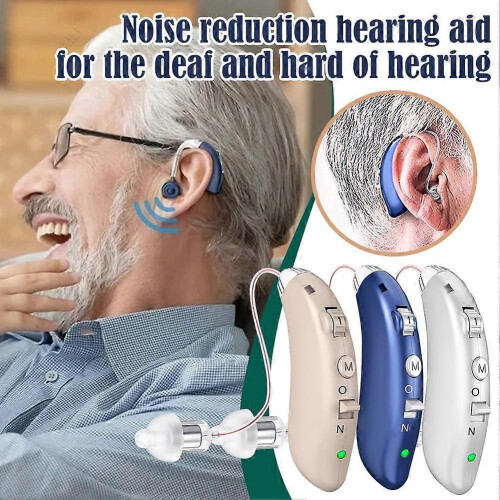 (Pair, silver) Rechargeable Digital Hearing Aid 48H - For Elderly, Noise Reduction
