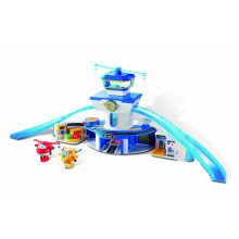 Super Wings Världens Flygplats Lekset, Inkluderar 2" Transform-a-Bot Jett och Donnie Figurer