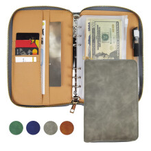 A6 Läder Budget Binder med Kontantkuvert 6 Ringar Refillbar Pengaplånbok