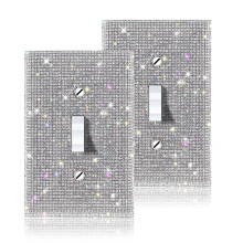 (2ST) BLING SILVER RHINESTONE STRÖMBRYTARE SKYDD MED GLITTRANDE KRYSSTAL