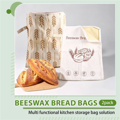 Confezione da 2 Sacchetti per Pane In Cera D'Api per Lievito Madre - Sacchetti per Pane Riutilizzabili XL In Cera D'Api con Cerniera per Pane 1
