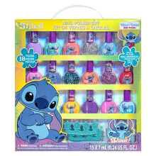 Set de 15 Esmaltes de Uñas para Niños Disney Stitch con 2 Separadores, 1 Lima, Secado Rápido