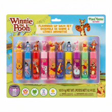 Winnie the Pooh Set de 10 Bálsamos Labiales a Base de Plantas con Accesorios, Regalo Perfecto para Niños