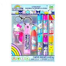 Hello Kitty och Vänner 7-Pack Läppbalsam med Nyckelring, Växtbaserat Läppbalsam för Barn